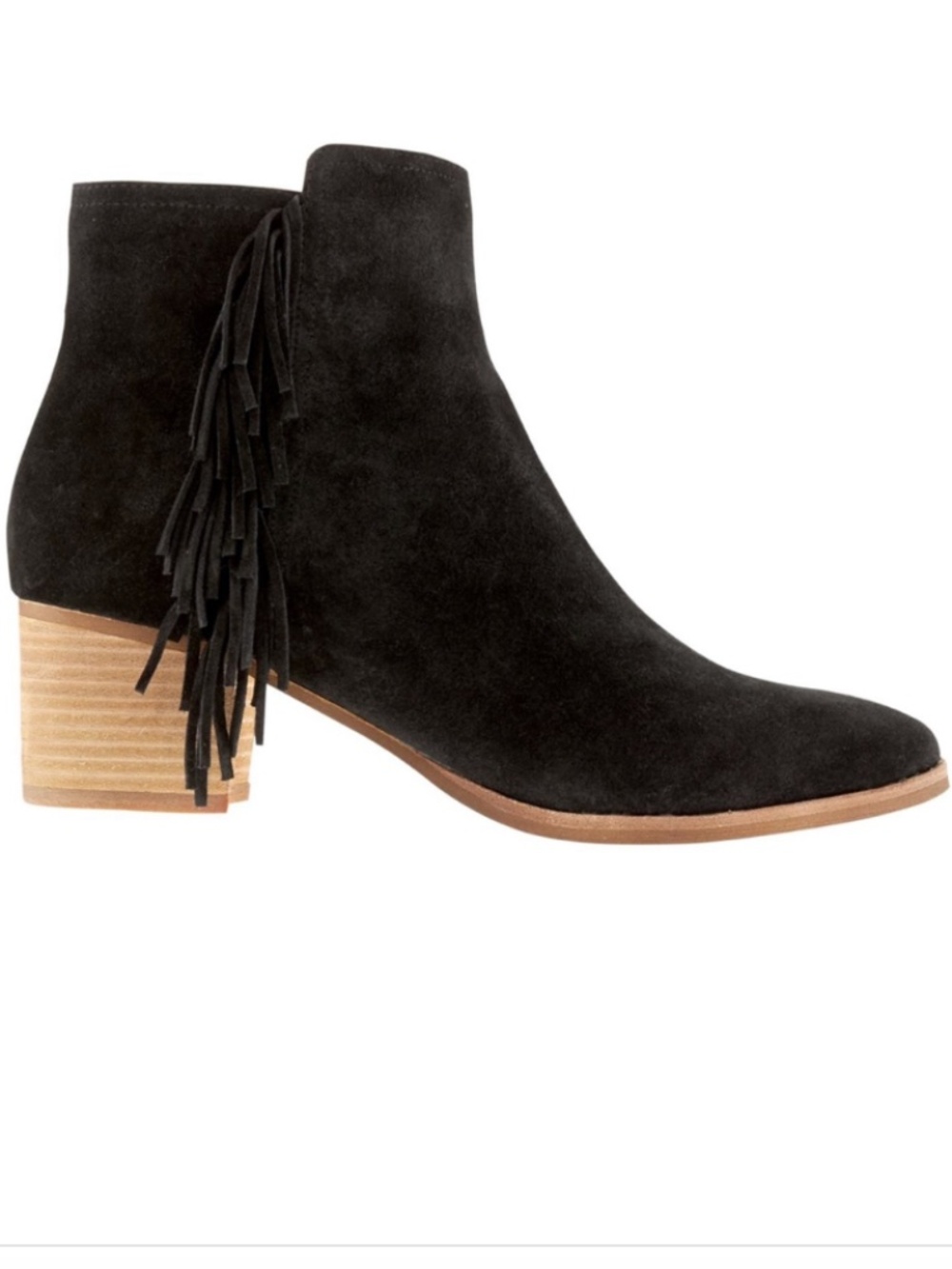 Banana Republic Suede Side Fringe Zip Up Black Booties, 6.5